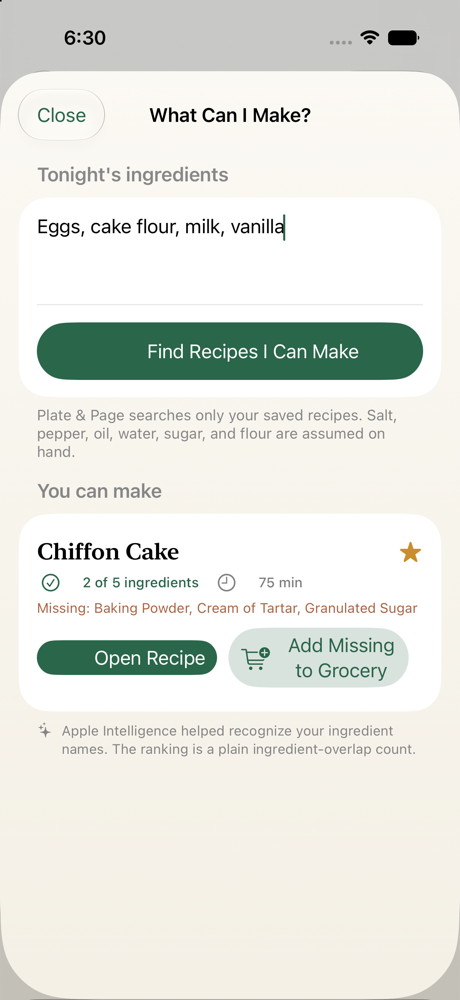 Recipes ranked by the ingredients on hand